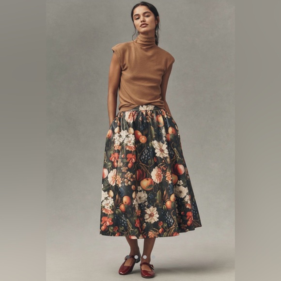 The Jacie Faux Leather Midi Skirt by Maeve Sz Large New